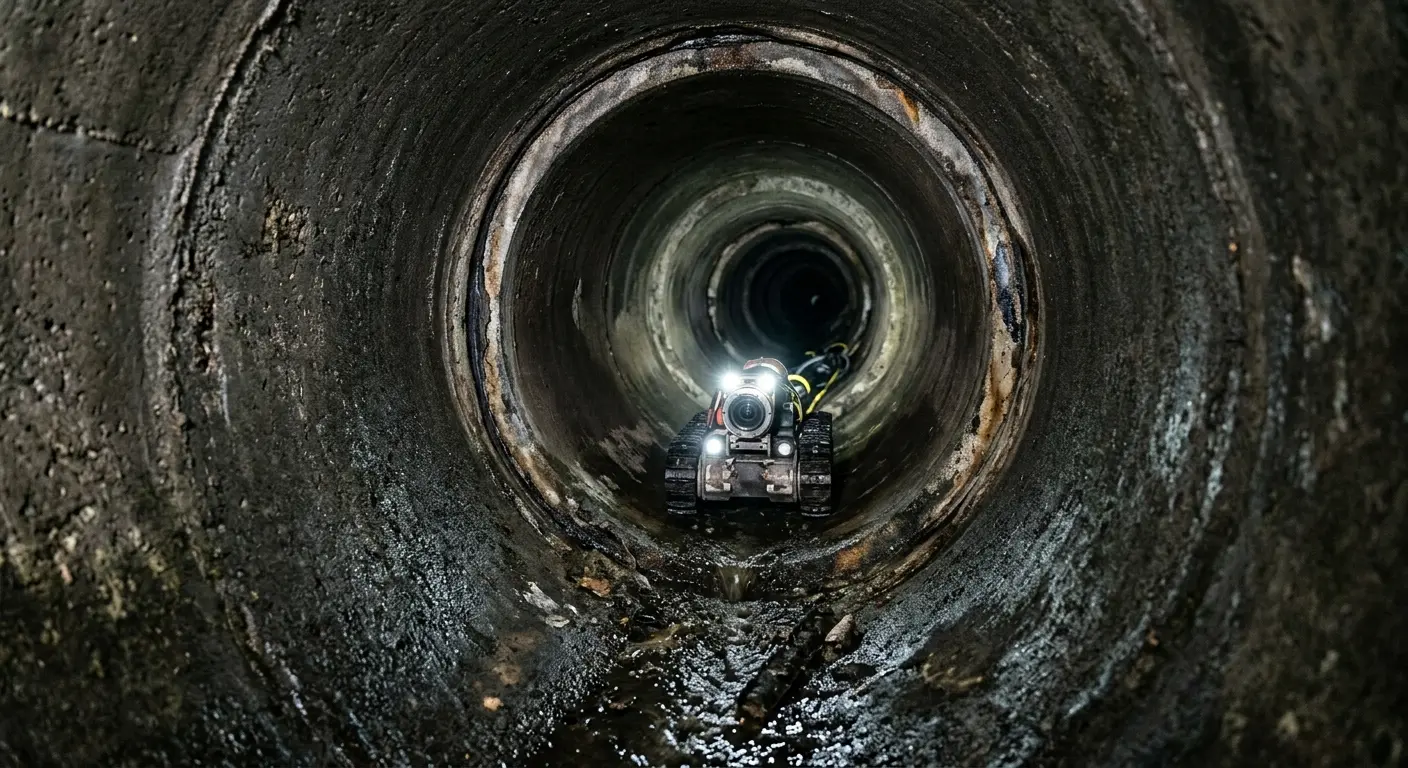 Robotic sewer camera inspecting pipe interior for Sewer Line Repair in Olney